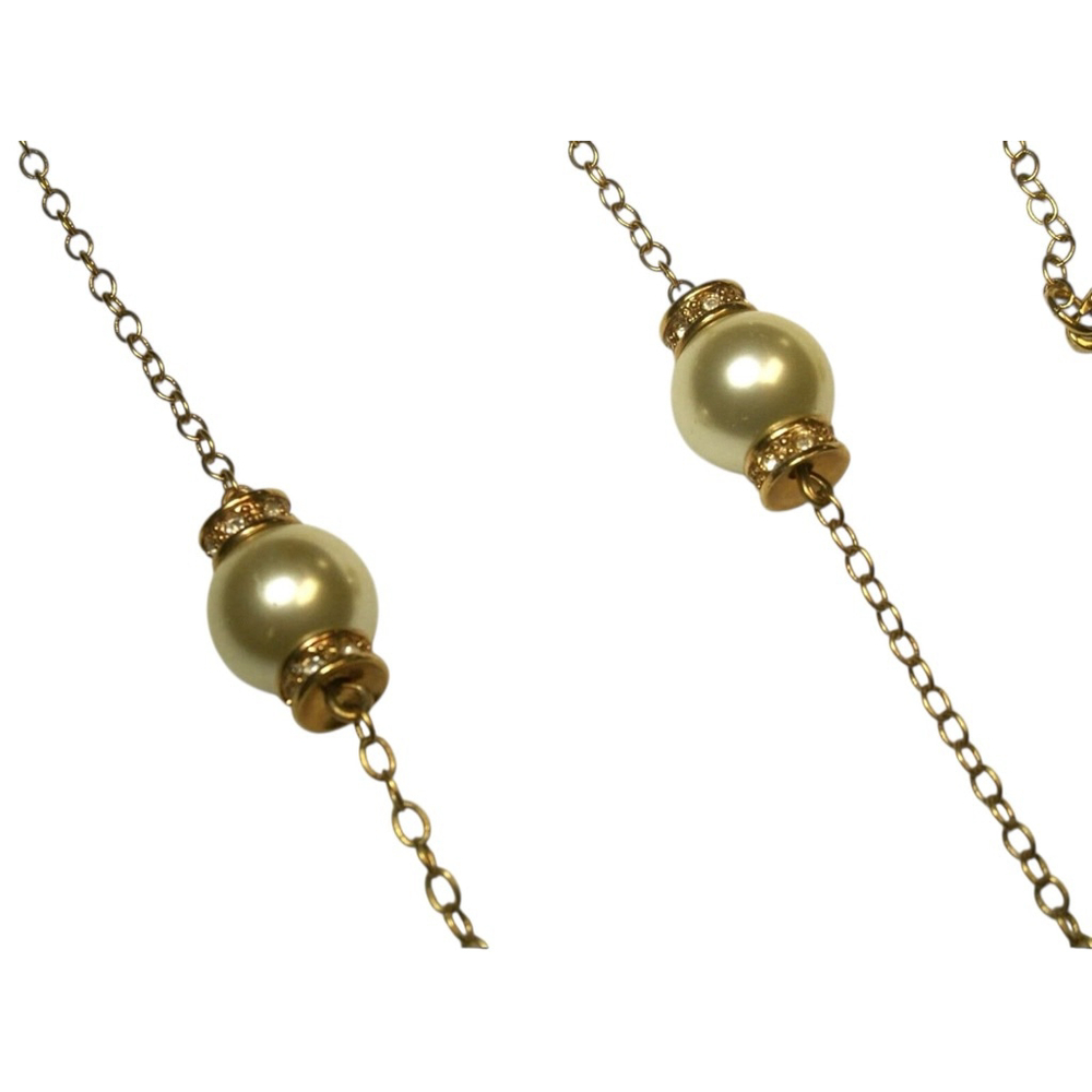 J. Crew 30” Gold, Rhinestone and Pearl Necklace 2274 - Picture 7 of 9